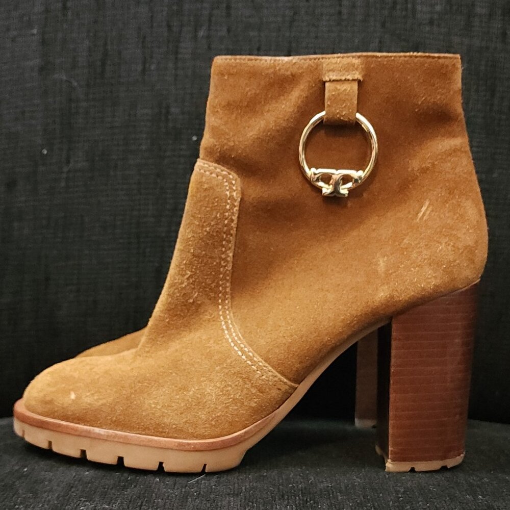 Tory Burch Sofia Lug Sole Leather Mid-Heel Booties - Women's Size 6 - Picture 2 of 10